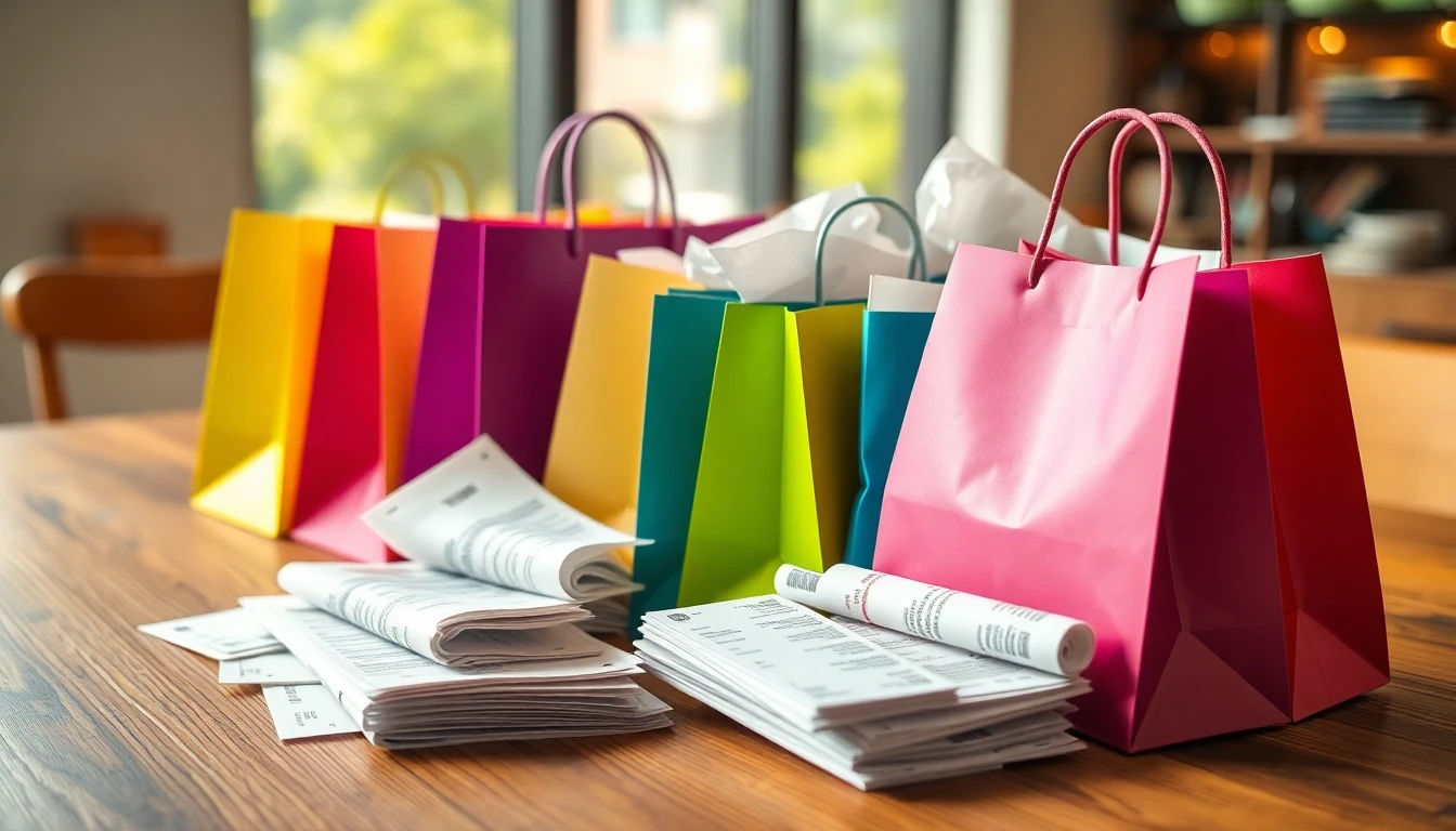 Shopping bags and receipts